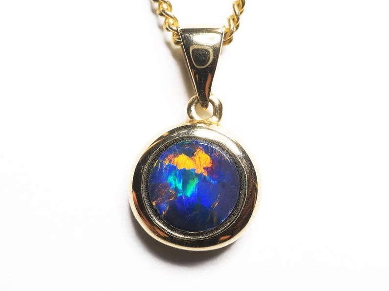 Solid 14k Gold Lightning Ridge Black Opal Doublets Pendant TOG-104