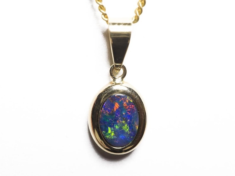 Solid 14k Gold Black Opal Doublets Pendant TOG-123