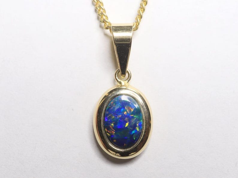 14k Solid Gold Pendant Lightning Ridge Black Opal Doublets TOG-121