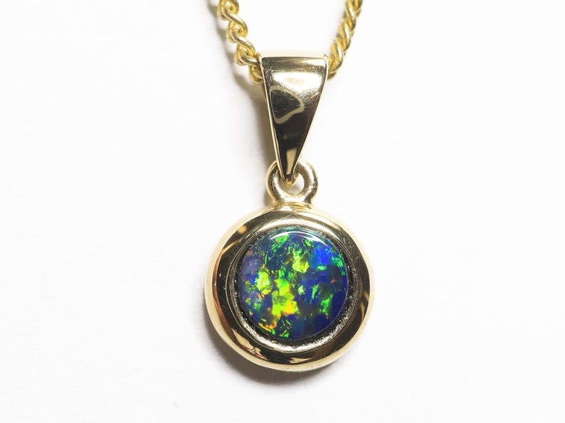 14k Solid Gold Lightning Ridge Black Opal Doublets Pendant TOG-115